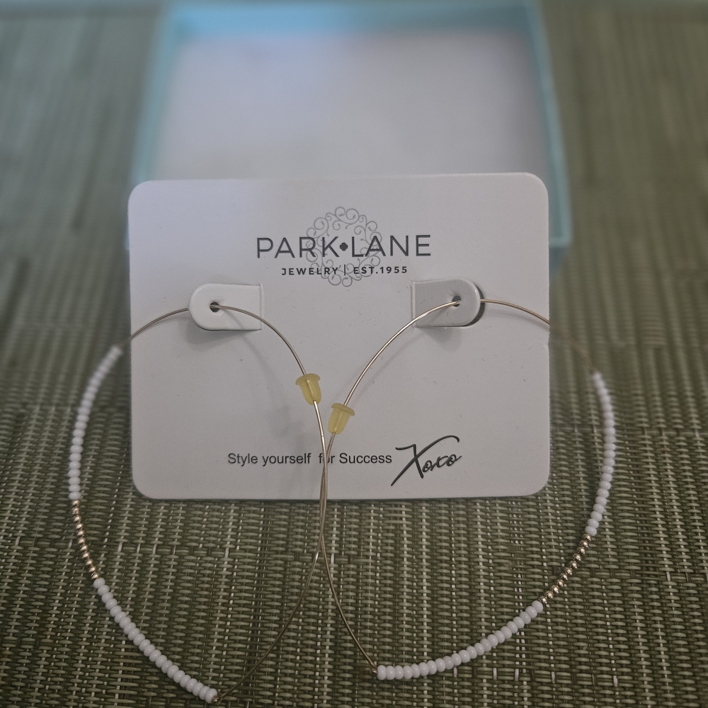 Park Lane Gold and White Beaded Hoop Earrings